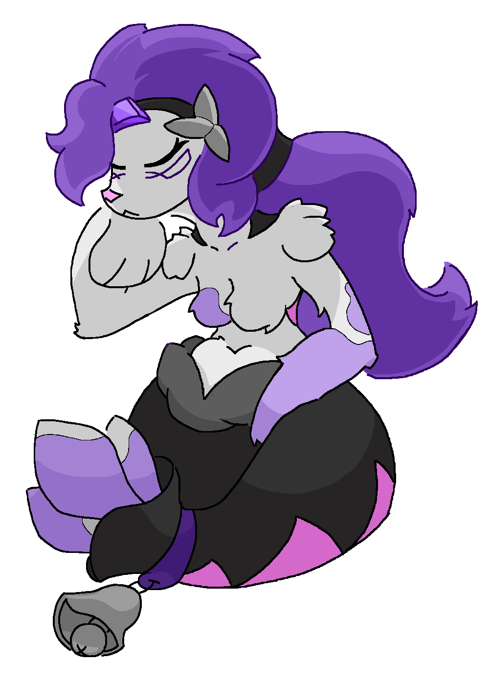 a drawing of me as a primarina from pokemon, my hair is purple and i have a bell on my tail